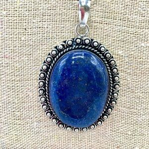 NEW German Silver Rope Chain & Blue Lapis 12” Pendant Necklace 2 x 1.2-Pendant